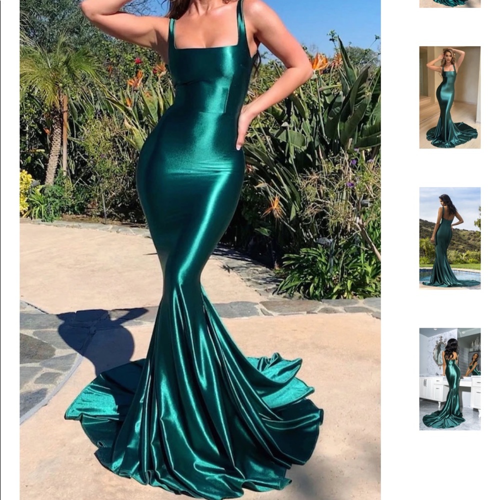 Adriana Mermaid Gown with Train- Emerald